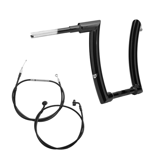 Kit Guidão King Curve Rhino 2” + Cabos Mecânicos com Acelerador Eletrônico para Harley-Davidson Softail Fat Boy - Preto