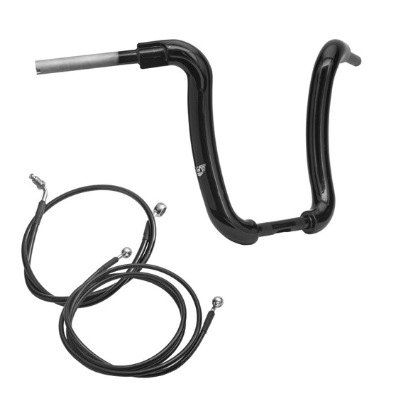 Kit Guidão Ape Curve Rhino 2" + Cabos Mecânicos com Embreagem Hidráulica para Harley-Davidson Touring Road King - Preto