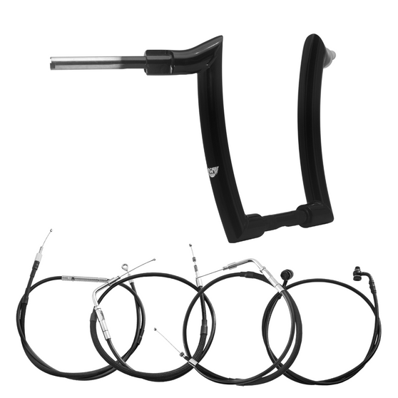 Kit Guidão Mad Dogger Curve Rhino 2” + Cabos Mecânicos sem Acelerador Eletrônico para Harley-Davidson Softail Fat Boy - Preto