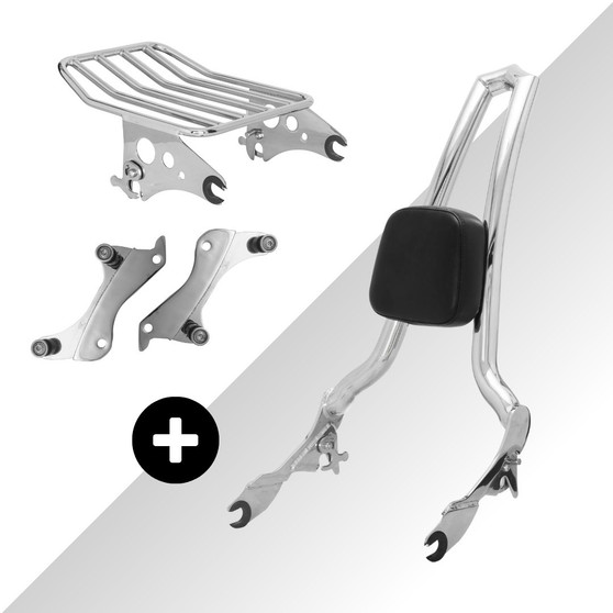 Kit Sissy Bar Backbone 25" + Dockings + Bagageiro para Harley-Davidson Touring Road King - Inox Polido