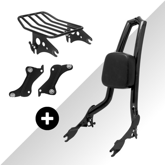 Kit Sissy Bar Backbone 25" + Dockings + Bagageiro para Harley-Davidson Touring Street Glide - Preto