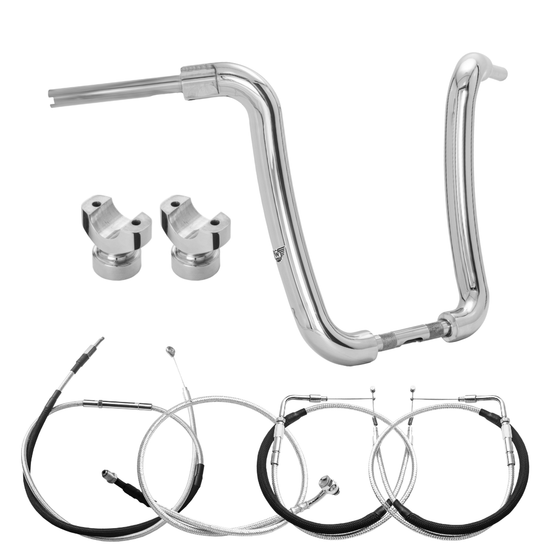 Kit Guidão Ape Curve Rhino 2” + Riser + Cabos Mecânicos sem Acelerador Eletrônico para Harley-Davidson Softail Breakout - Inox Polido