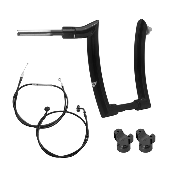 Kit Guidão Mad Dogger Curve Rhino 2” + Riser + Cabos Mecânicos com Acelerador Eletrônico para Harley-Davidson Softail Breakout - Preto