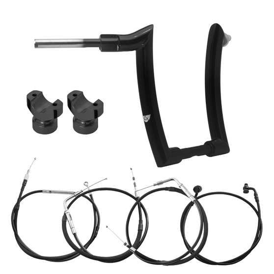 Kit Guidão Mad Dogger Curve Rhino 2” + Riser + Cabos Mecânicos sem Acelerador Eletrônico para Harley-Davidson Softail Breakout - Preto