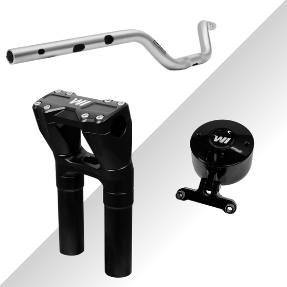 Guidão Flat Bar Slim 1" + Riser Hawk Grip + Realocador de Velocímetro Single Hawk para Harley-Davidson Softail - Preto