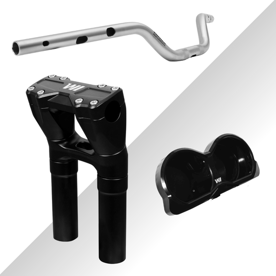 Guidão Flat Bar Slim 1" + Riser Hawk Grip + Realocador de Velocímetro Twin Hawk para Harley-Davidson Touring Road Glide - Preto