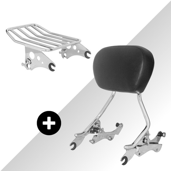 Kit Sissy Bar King Low 16" + Dockings + Bagageiro para Harley-Davidson Touring - Inox Polido