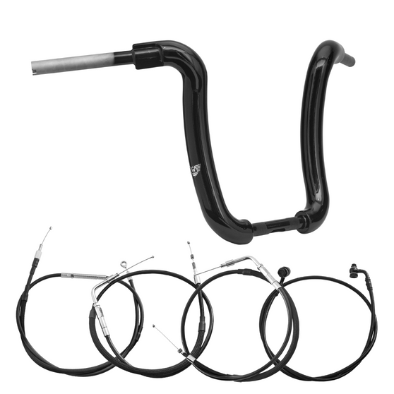 Kit Guidão Ape Curve Rhino 2” + Cabos Mecânicos sem Acelerador Eletrônico para Harley-Davidson Softail - Preto