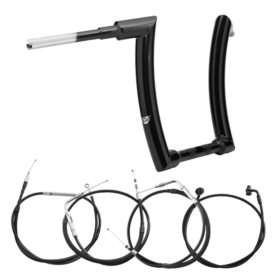 Kit Guidão King Curve Rhino 2” + Cabos Mecânicos sem Acelerador Eletrônico para Harley-Davidson Softail Deluxe - Preto