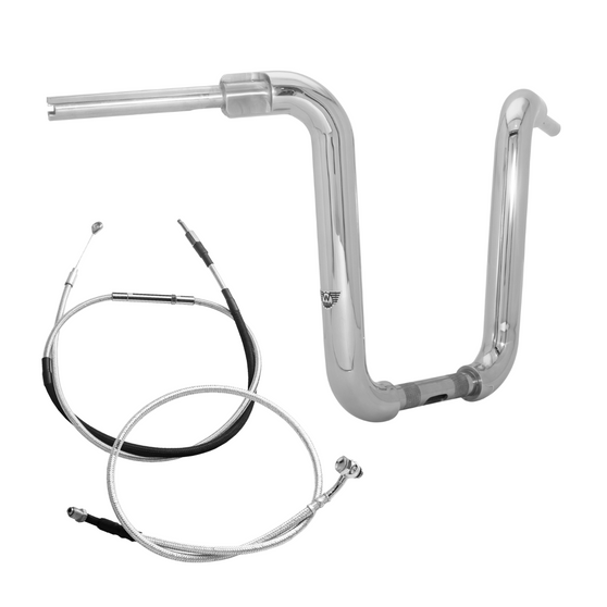 Kit Guidão Ape Classic Rhino 2” + Cabos Mecânicos com Acelerador Eletrônico para Harley-Davidson Softail Fat Bob - Inox Polido