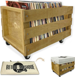 Retro Musique - Wooden Vinyl Record Storage Crate With Canvas Dustcover (Teak)