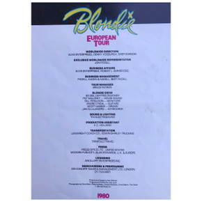 Blondie - European Tour 1980 Original Concert Tour Program