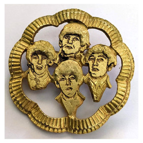 Beatles - 1960s Brass/Gold Colour Metal Brooch W/John, Paul, George, Ringo Heads