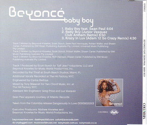 Beyonce Featuring Sean Paul - Baby Boy 3 Track CD Single