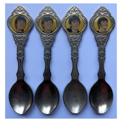 Beatles - Vintage Set of 4 Tea Spoons W/  Portrait Ends (Yellow Background)