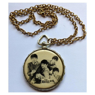 Beatles - Original 1960s Brass Pendant B/W Photo With First Names On Back And Chain