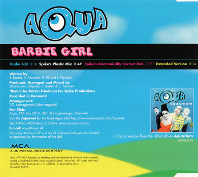 Aqua - Barbie Girl 4 Track CD Single