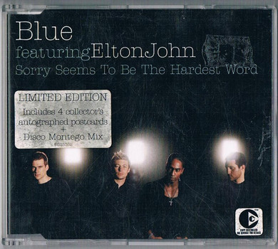 Blue Featuring Elton John - Sorry Seems To Be The Hardest Word 4 Track CD Single
