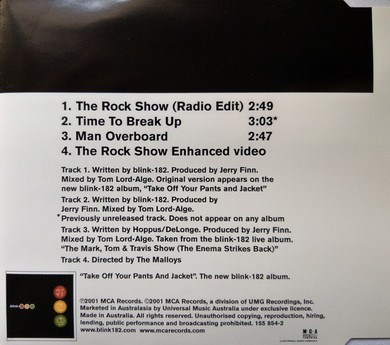 Blink-182 - The Rock Show 3 Track + Video CD Single