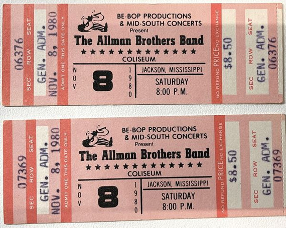 Allman Brothers - 1980  Concert Ticket