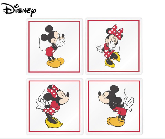 Disney - Mickey & Minnie Set of 4 Glass Drink Coasters