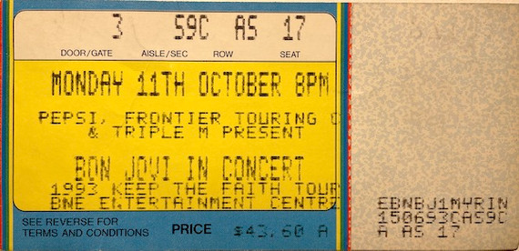 Bon Jovi -  Vintage Ticket -1993 - Full Ticket