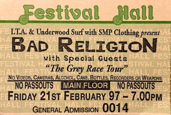 Bad Religion - Ticket stub - Australia - 1997