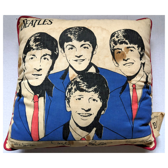 Beatles - Original 1964 Nordic House Pillow With Red Back & Two Tags
