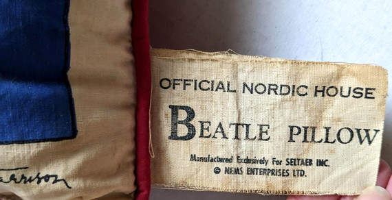 Beatles - Original 1964 Nordic House Pillow With Red Back & Two Tags