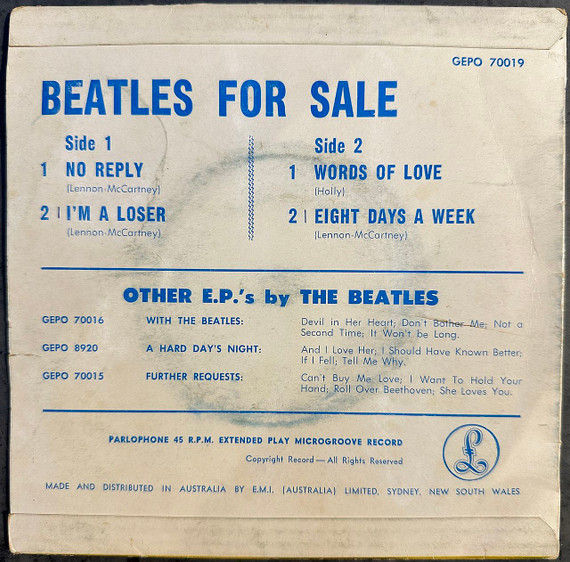 Beatles – Beatles For Sale 7" EP Vinyl (Used)