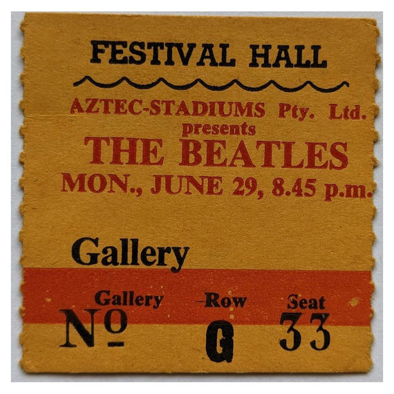 Beatles - Original 29 June 1964 Spring/Summer World Tour Festival Hall Brisbane Australia Vintage Concert Ticket Stub