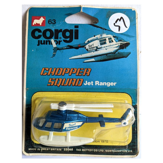 Corgi Junior - 1978 Chopper Squad Jet Ranger Surf Rescue Blue Helicopter #63 Die-Cast Collectable