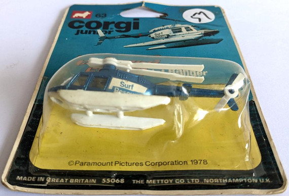 Corgi Junior - 1978 Chopper Squad Jet Ranger Surf Rescue Blue Helicopter #63 Die-Cast Collectable