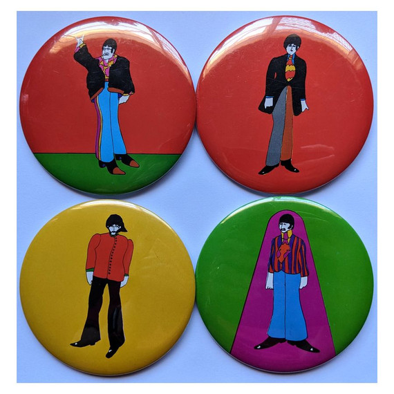 Beatles - Original 1960s Set Of 4 Yellow Submarine  Large 3 1/2 Inch Pinback Buttons