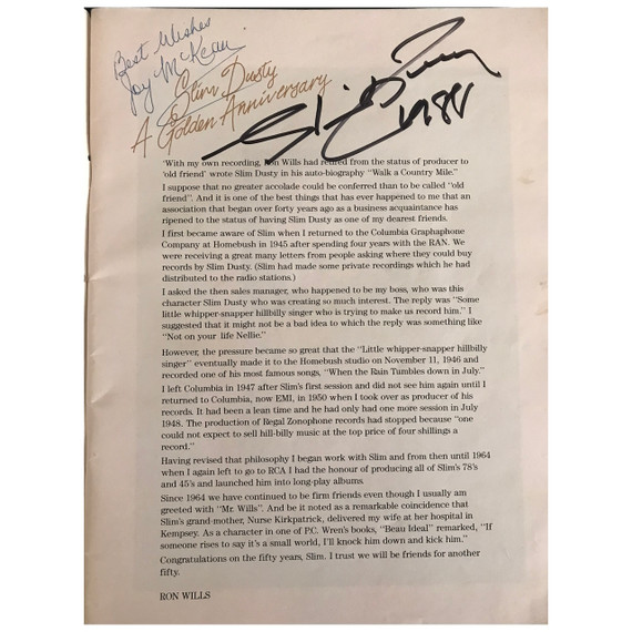Slim Dusty - Celebration Tour 1988 Australia Original Concert Tour Program (Autographed by Slim Dusty & Joy McKean)
