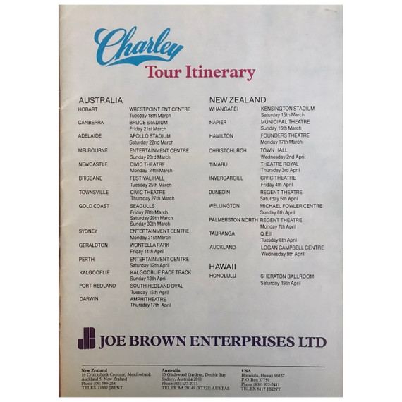 Charley Pride - 1986 Australia & New Zealand Original Concert Tour Program (Autographed) With Concert Ticket Stubs