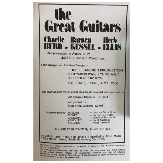 Great Guitars - 1974 Australia Original Concert Tour Program