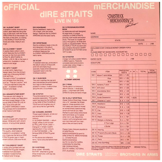 Dire Straits - Live in 85/86 World Tour Original Concert Program