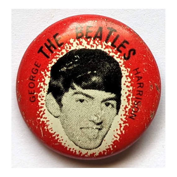 Beatles - Original 1960s George Harrison Red Gumball Pinback Button/Badge/Pin