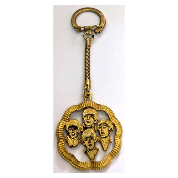 Beatles - 1960s Brass/Gold Colour Metal Keyring W/John, Paul, George, Ringo Heads