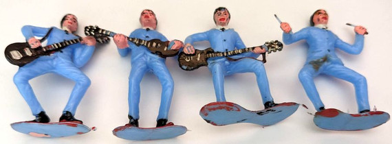 Beatles - Original 1960s Complete Set 4 Blue Plastic Cake Toppers/Figures