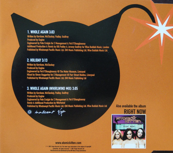 Atomic Kitten - Whole Again 3 Track CD Single