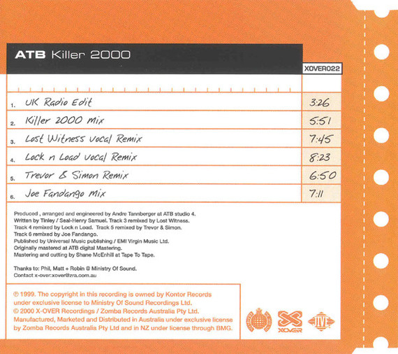 ATB - Killer 2000 6 Track CD Single
