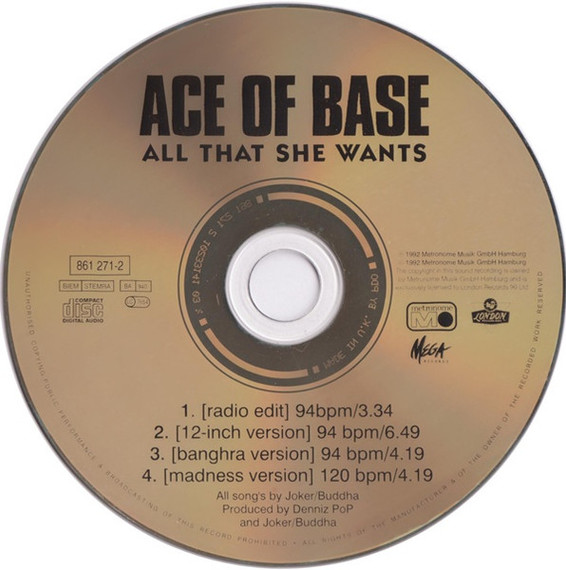Ace Of Base - All That She Wants 4 Track CD Single