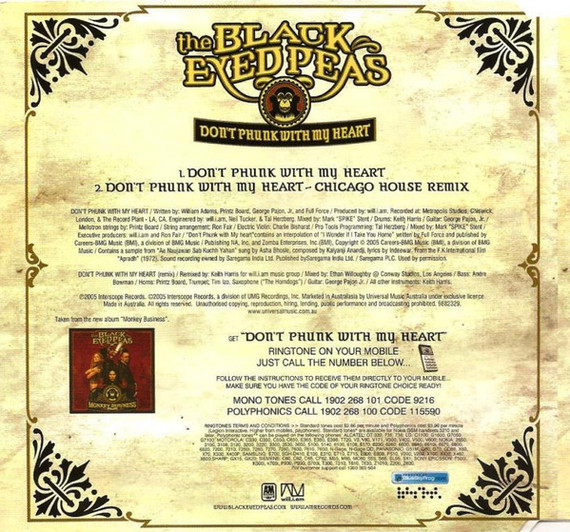 Black Eyed Peas - Don't Phunk With My Heart 2 Track CD Single