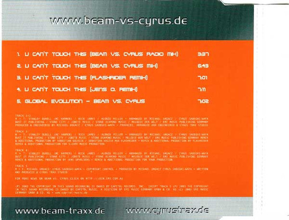 Beam Vs Cyrus Feat MC Hammer - U Can't Touch This 5 Track CD Single