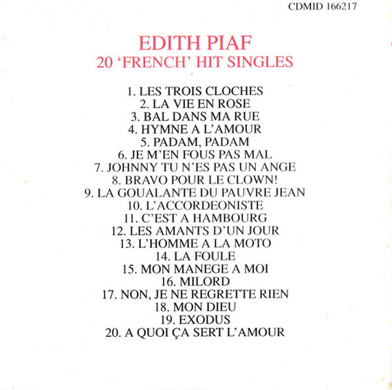 Edith Piaf - 20 French Hit Singles CD