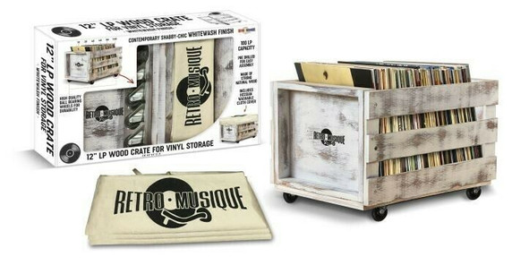 Retro Musique - Wooden Storage Crate With Canvas Dustcover (Whitewash)