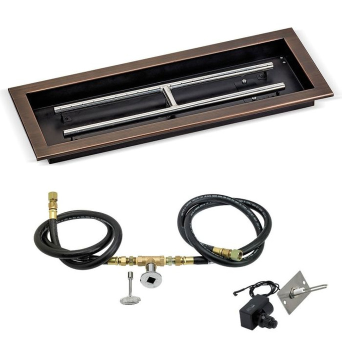 American Fireglass Oil Rubbed Bronze Rectangular Drop-In Pan w/Spark Ignition Kit - Natural Gas