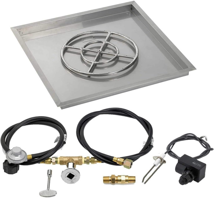American Fireglass 30" Square Drop-In Pan with Spark Ignition Kit - 18" ring